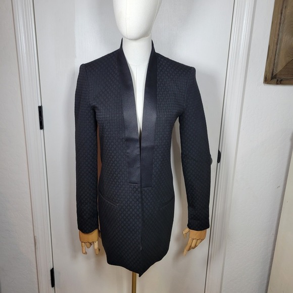 Banana Republic Black Jacquard Long Line Tuxedo Blazer Size 0 - Picture 1 of 11